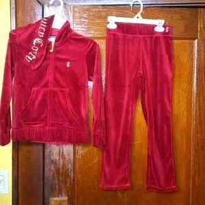 Girls Juicy Couture Plush Velour Red Jogging Suit Size 7 S/P/CH